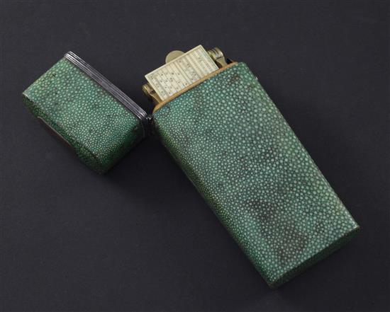 A George III shagreen cased draughtsmans set, 6.75in.